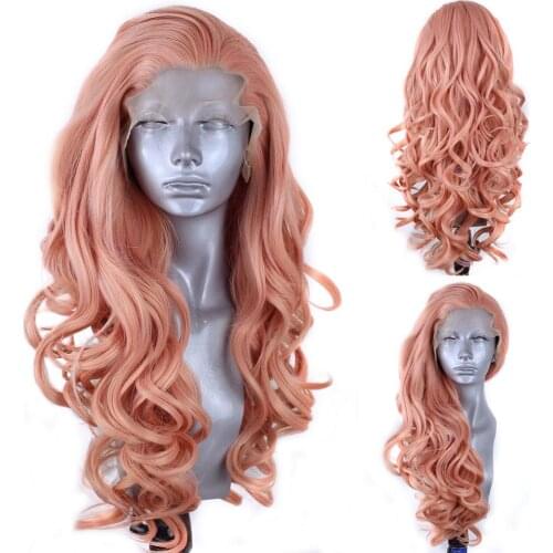 Charisma Pink Wig Long Wavy Hair Synthetic Wigs for Women Lace Front Wig High Temperature Hair Wigs Side Part Cosplay Wigs