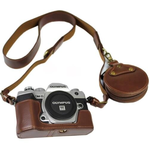 Portable PU Leather case Camera bag For Olympus E-M5 Mark III OMD EM5III E-M5 MarkIII half bottom case With Battery Opening