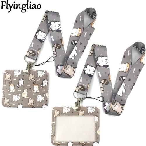 Grey Lovely Cute Cats Art Cartoon Anime Fashion Lanyards Bus ID Name Work Card Holder Accessories Decorations Kids Gifts