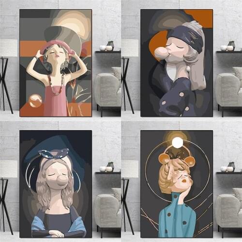 Nordic Minimalist Style Cartoon Decoration Poster DIY Paint By Numbers Canvas Wall Painting Child Room Decorative Art Mural