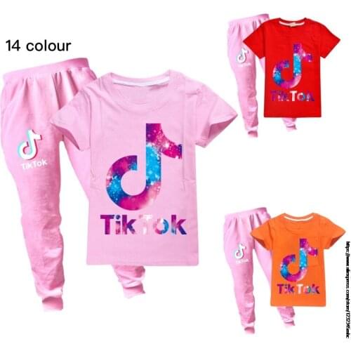 Tik Tok 2-16Y Girls Boys Clothes Outfits Cotton Summer Kids Short Sleeve T-Shirts+Pants 2pcs Suits For Teenagers Tracksuit