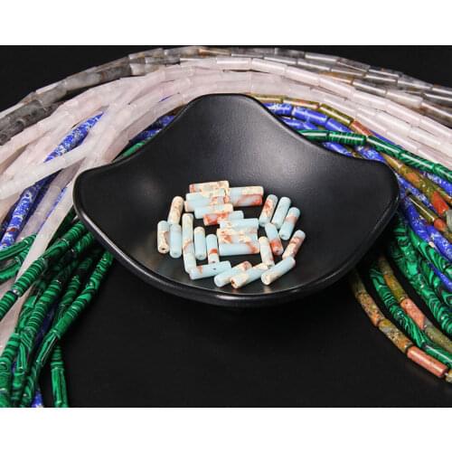 Natural Stone Column Tube Beads Jaspers 4x13mm Jades Crystal Cylindrical Chalcedony Beads For Jewelry Making Necklace Diy 15"