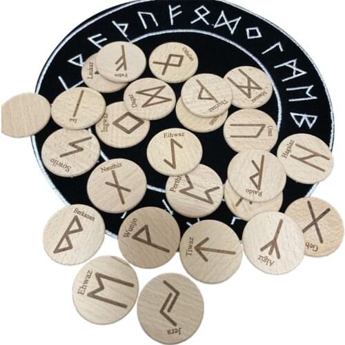 XXUF 25pcs/set Handmade Wooden Viking Runes Kit Symbols Beads Gypsy Rune Divination
