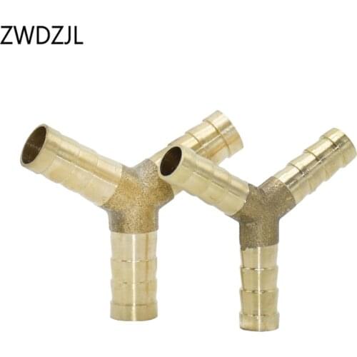 Y-Shape Brass Barb Hose Fitting Tee 8mm 10mm 3 Way Hose Tube Barb Copper Barbed Coupling Connector Adapter 5pcs