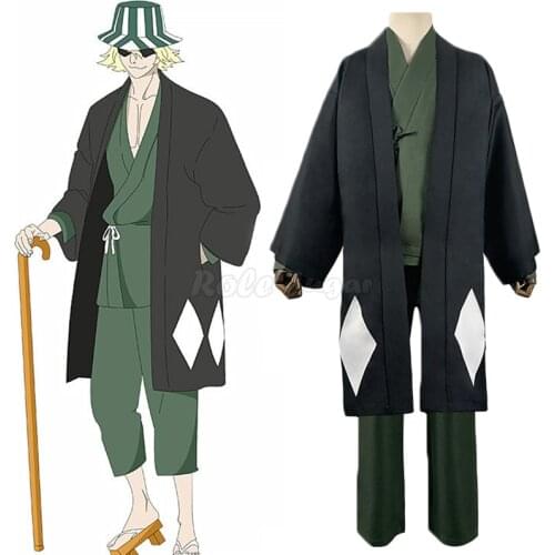 S-2XL Anime Bleach Urahara Kisuke Gotei 13 Cosplay Costume Halloween Christmas Party Uniform + Hat Suit For Women Men C105M263