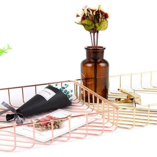 1pcs ulture Creative Metal Electroplating Wire Creative Storage Basket Rose Gold Wrought iron Storage Frame Cross Border