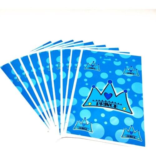 Blue Prince Crown Theme Decors Disposable Plastic Candy Gift Bag Theme Party Bag Kids Birthday Festival Christmas Supplies 10pcs