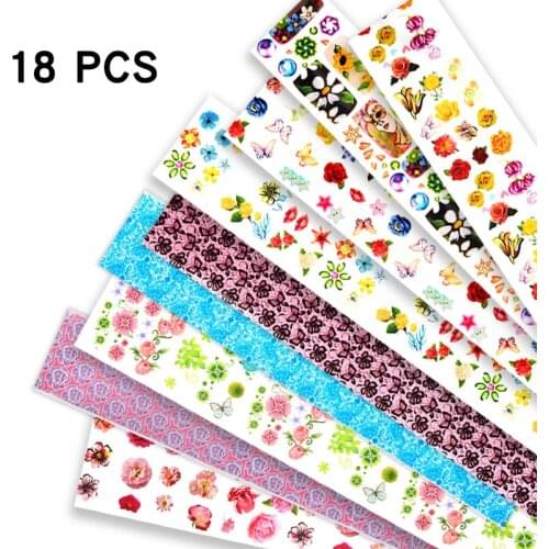 18 sheets Flower Series Nail Foils Nail Art Transfer Stickers Psychedelic Nail Decoration Nail Sticker