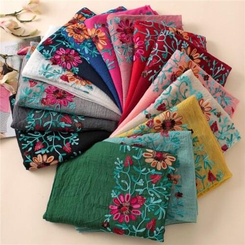 2018 Winter Embroidered Floral Viscose Scarf Shawl From Indian Bandana Print Cotton Scarves and Wraps Foulard Sjaal Muslim Hijab