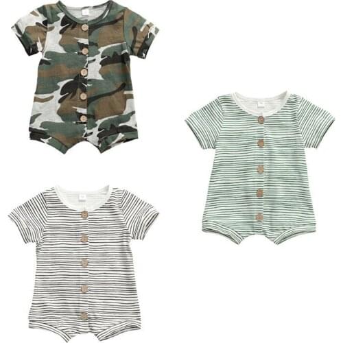 2020 Infant Soft Cotton Playsuit Newborn Infant Baby Boy Girl Romper Camo Stripe Short Sleeve Jumpsuit Sunsuit Baby Clothes