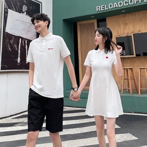 【2053#】2021 sweethearts short sleeved womens skirt mens collar registration T-shirt couples clothes couples clothing