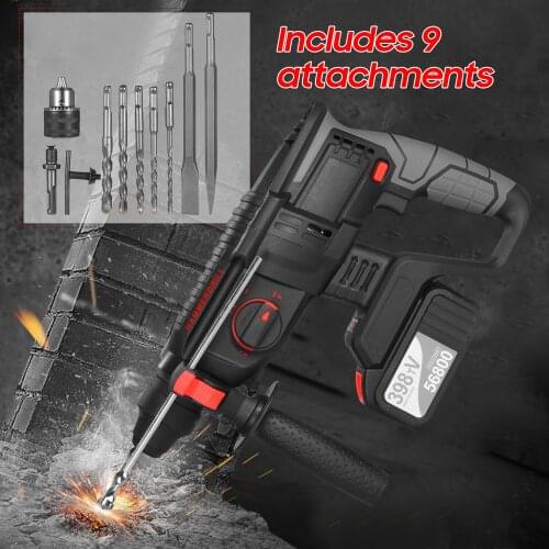 21V Brushless Heavy Duty 4 Function Rotary Hammer Drill 1 Inch SDS-plus Adjustable Grip 980 RPM Cordless Drill Demolition Kit
