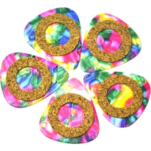 40pcs New Medium 0.71mm Antiskid Cork Grip Celluloid 351 Guitar Picks Plectrums Tie Dye