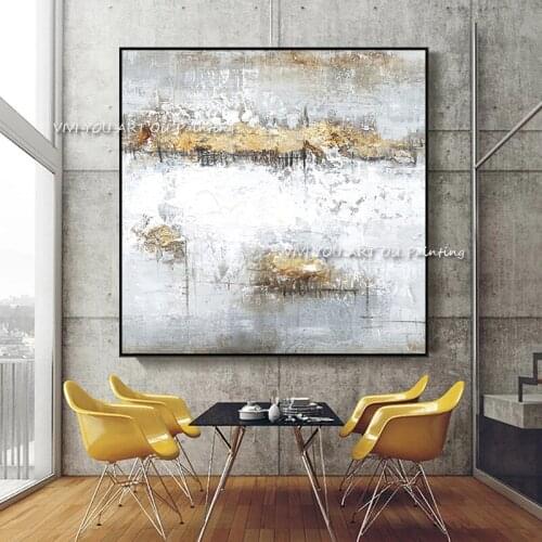 Handmade Abstract Simple Art Oil Painting On Canvas Modern Gray Painting For Living Room Decor Modern Art Picture White Drawing