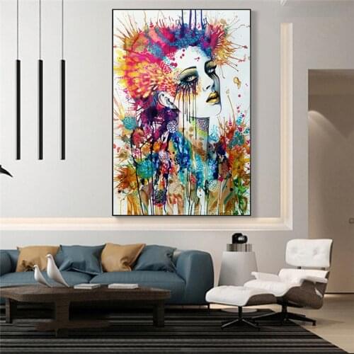 Abstract Gold Lips and Flowers Girl Canvas Painting Abstract Poster and Print Modern Wall Art Picture for Living Room Home Decor