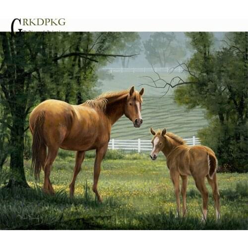 Diamond Embroidery DIY Diamond Painting Cross Stitch Kit Two horse 5D Needlework Diamond Mosaic Home Decoration grassland drill