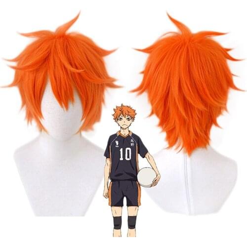 Anime Haikyuu! Karasuno Syouyou Hinata Shoyo Orange Short Cosplay Heat Resistant Synthetic Hair Halloween Party + Free Wig Cap