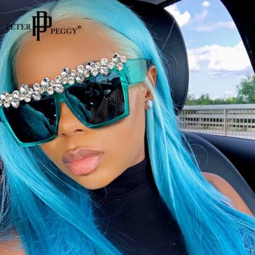 Oversized Square Diamond Sunglasses Women Luxury Brand Fashion Rhinestone Sunglasses Men One Piece Punk Gafas Shades Glasses