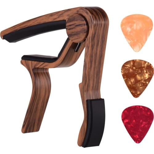 Wood Color Guitar Capo Aluminum Alloy for 6-string Folk Guitar Electric Guitar with 3pcs Random Color Picks For Guitar