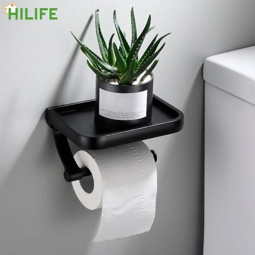 Aluminum Alloy Toilet Paper Holder Bathroom Wall Mount WC Paper Phone Holder Shelf Towel Roll Shelf Bathroom Accessories