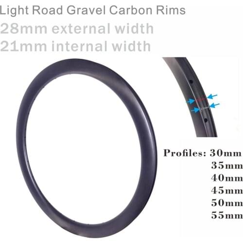 Road Carbon Disc Rims Super Light Gravel Bike 30mm 35mm 40mm 50mm 55mm Tubeless 700C 21mm Internal Width