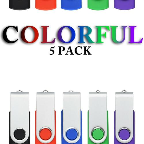 TOPESEL 5PCS USB Flash Drives Swivel Memory Stick Pen Thumb Drives U Disk Mix-color