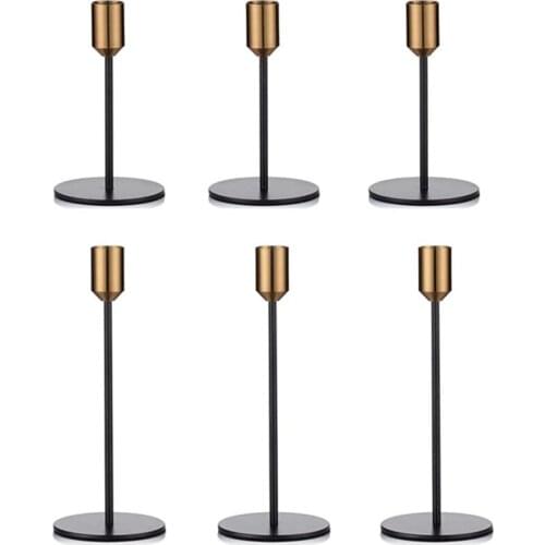 FQYL Black Candle Holders for Taper Candles with Brass Color Top, Decorative Candlestick Holder for Wedding, Dinning, Party