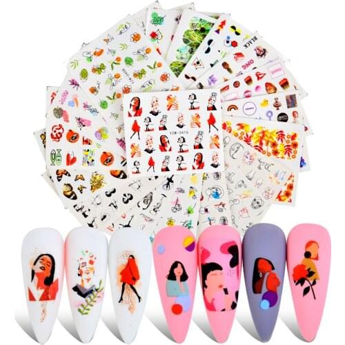 1 Sheet Geometric Nail Sliders Water Sticker Animal Deer Leopard Abstract Lady Face DIY Manicure Design Nail Art Decals Foil