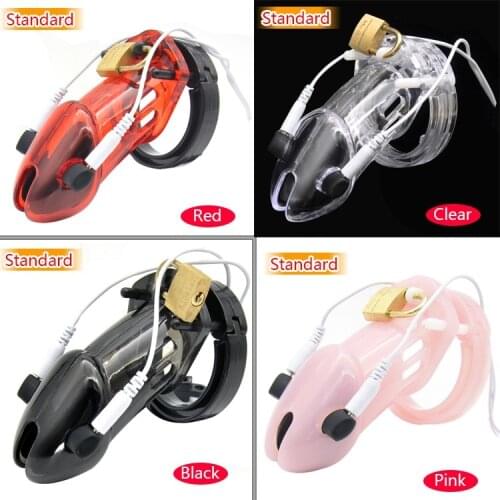 Chaste Bird Cage Male Electro Chastity Device(ECB)Shock Transparent Belt Penis Lock Plastic Adult Sleeve Sex Toys A191