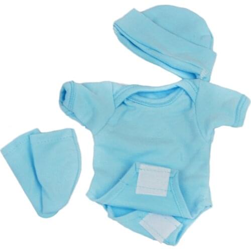Fit 10''-11'' Reborn Baby Girl Dolls Clothes Blue Romper Socks Hat Set