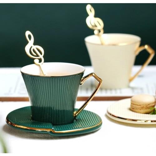 European style small luxury coffee cup saucer mug with spoon ceramic coffee cup set home high-end afternoon tea cup