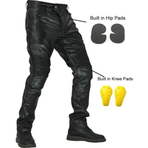 Motorcycle Riding Jeans Motocross Racing Pants PU Leather Biker Trousers Waterproof Windproof Men Women With 4 x CE Knee Hip Pad