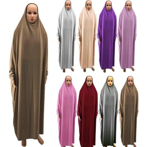 Muslim Women Full Cover Prayer One Piece Hijab Long Maxi Dress Abaya Kaftan Robes Overhead Arab Middle East Gown Islamic Clothes
