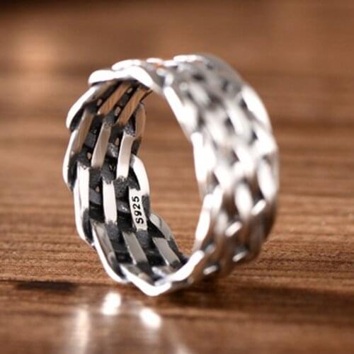 BOCAI 2021 Trend Real s925 Silver Jewelry Retro Craft Hand-Woven Personalized Couple Models Man and Woman Rings