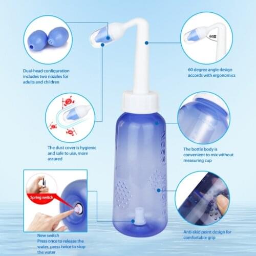 Nozzle Nasal Rinse Neti Pot Nasal Irrigation Wash Bottle 300ml Nasal Care Kit for Adult Kid Children hot