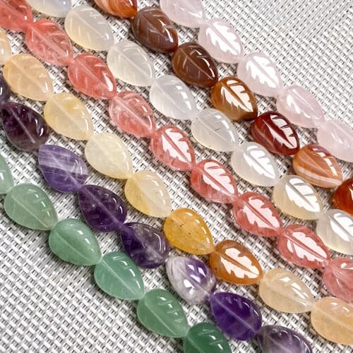 Natural Stone Agates Quartz Beads Carved Leaf Aventurine Jades Loose Beads for Jewelry Making Bracelet DIY Necklace Accessories
