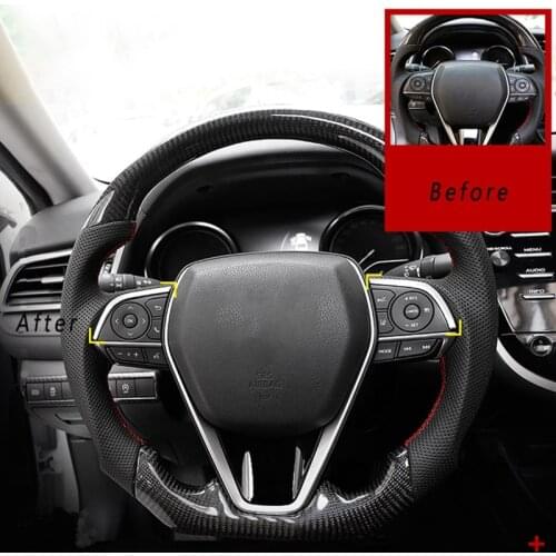 NEW-2PCS Car Styling Stainless Steel Interior Stickers for Toyota Camry XV70 2017 2018 Steering Wheel Trim Cover Accessories