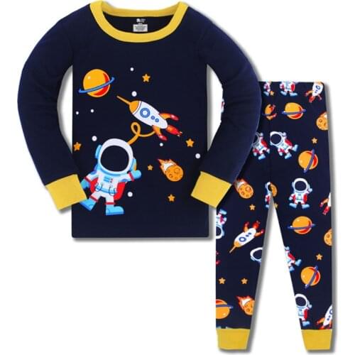2021 New Children Boys Sleepwear Kids Spring Autumn Pajamas Set Baby Infant Toddler Cartoon Space Rocket Print Nightwear