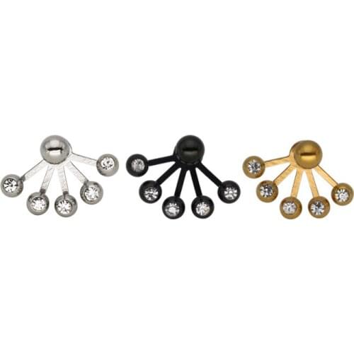 New Arrive Titanium Steel Stainless Steel Five Small Ball Studded Stud Earrings black gold Fan studs for girl women 30pcs/lot