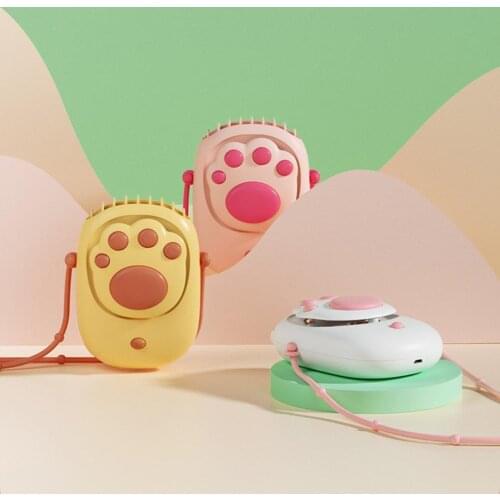 Cooling Fan Wearable USB Rechargeable Adjustable Handheld Cartoon Cooler for Home