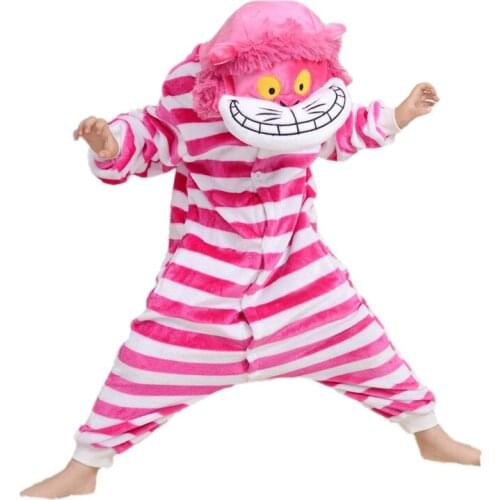 Novelty kids one-piece pajamas cute cat rose striped sleepwear for 3-10yrs children boys girls onesie pajamas night clothes
