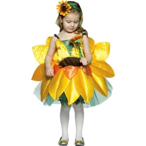 Sun Flower Cosplay Dress For Kid Girl Halloween Carnival Costume School Performance Party Fancy Show Summer Slip Dress