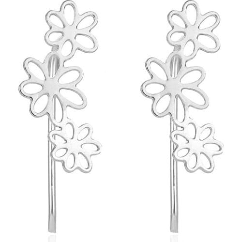 Hollow Daisy Earrings Ear Climber Small Stud Earrings For Women Everyday Jewelry Ear Cuff Crawler Flower Piercing Long Pin