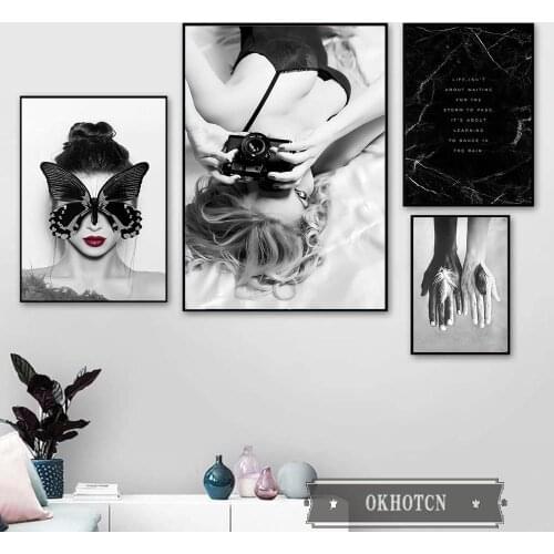Sexy Vogue Woman Portrait Pictures Black Marble Life Quotes Poster Wall Art Print Canvas Painting Nordic Bedroom Home Decoration