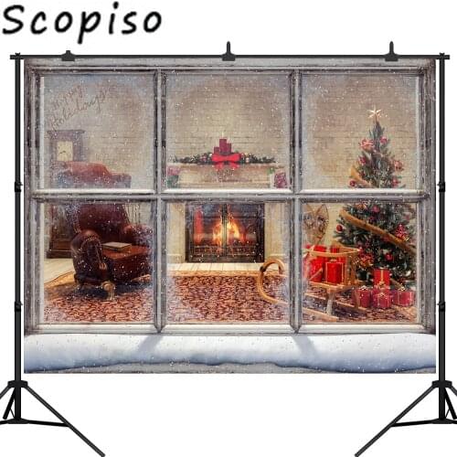 Scopiso Christmas Background for Photography Chilren Photograhy Backdrop Window Christmas Background for Vinyl Photo Studio Prop