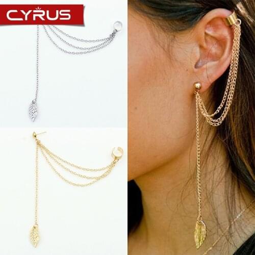 Bohemian Tassel Ear Cuffs for Women Gold Silver Color Metal Leaf Long Dangle Earrings Charm Nausznice Mujer Jewelry Brincos 2020