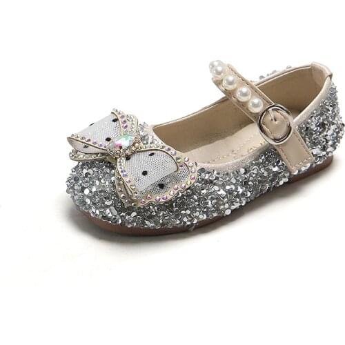 Girls Princess Shoes Kids Leather Shoes Flats Soft Sole Crystal Shoes Flats Sweet Cute for Wedding Toes Capped Bow-knot Hot Chic