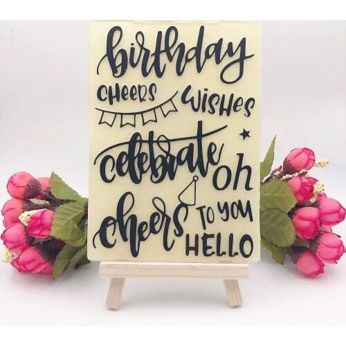 PANFELOU Birthday bunting Embossing folders Plastic For Scrapbooking DIY Template Fondant Cake Photo Album Card Making