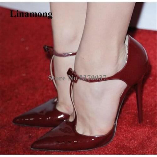 Women Elegant Pointed Toe Red Wine Patent Leather Stiletto Heel Pumps Bowtie Burgundy High Heels Formal Dress Shoes Wedding Shoe