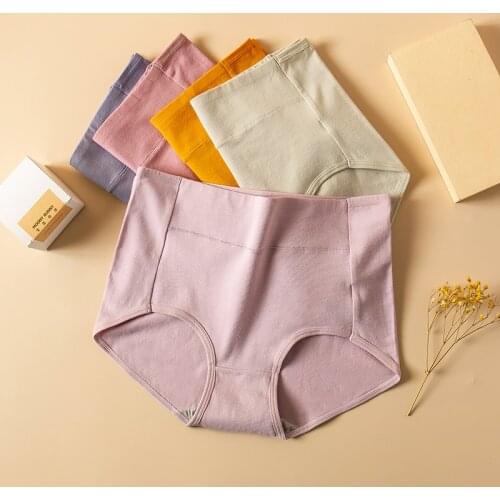 High Waist 4Pcs Pure Cotton Panties Women Plus Size 5XL Body Shaper Fashion Briefs Underwear Breathable Comfort Female Lingerie